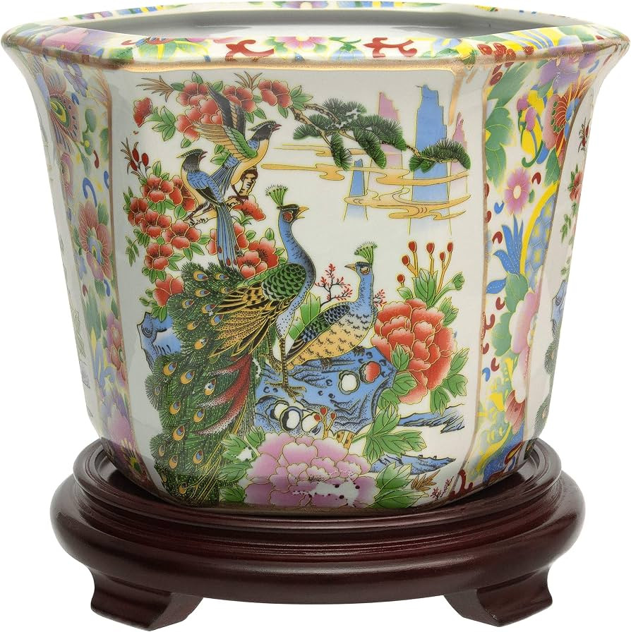 10" Birds Flowers Porcelain Flower Pot Multi Color Traditional Handmade | Amazon (US)