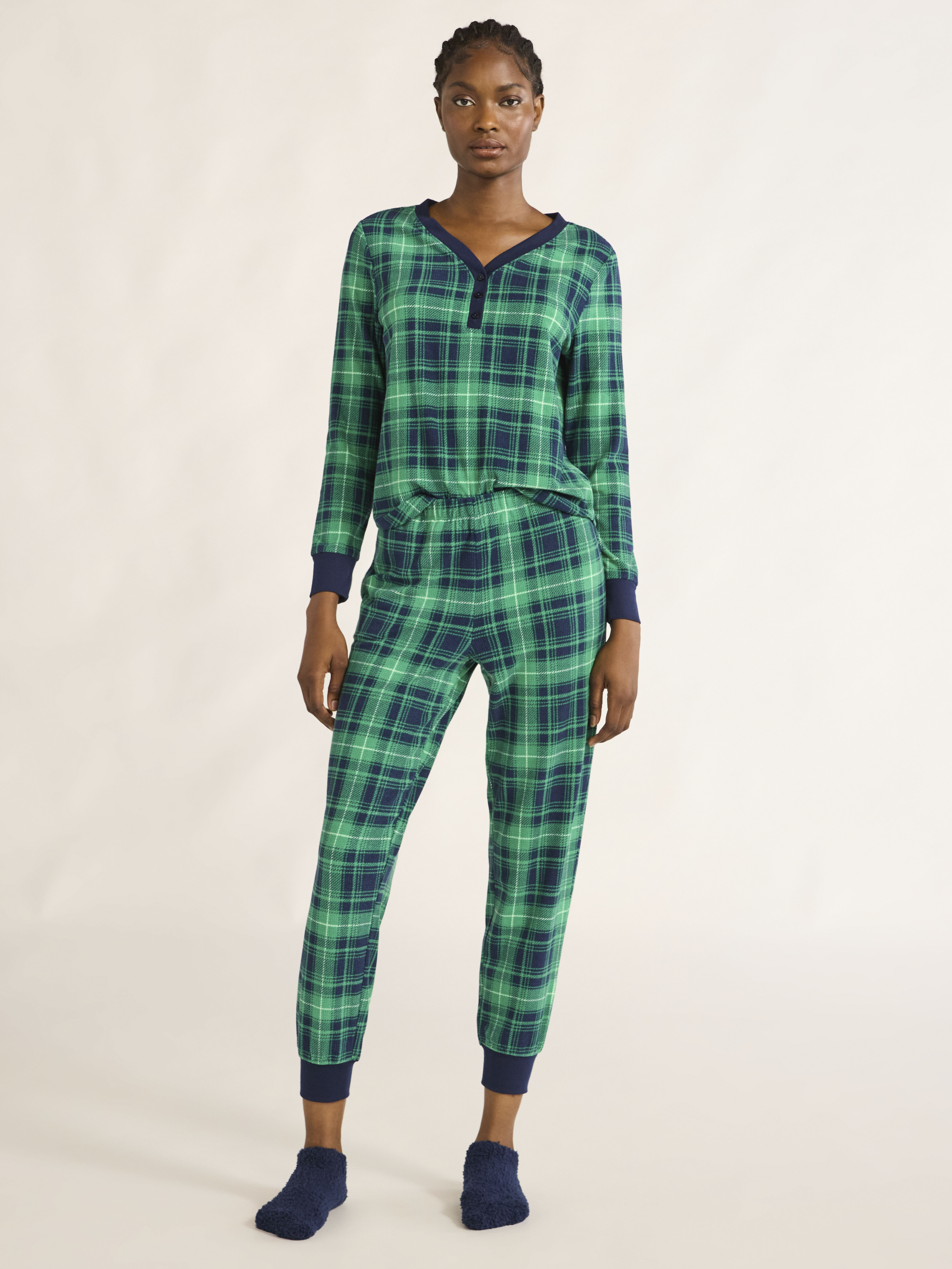 Joyspun Women's Velour Waffle Henley Sleep Top, Jogger Pants and Socks Pajama Set, 3-Piece, Sizes... | Walmart (US)