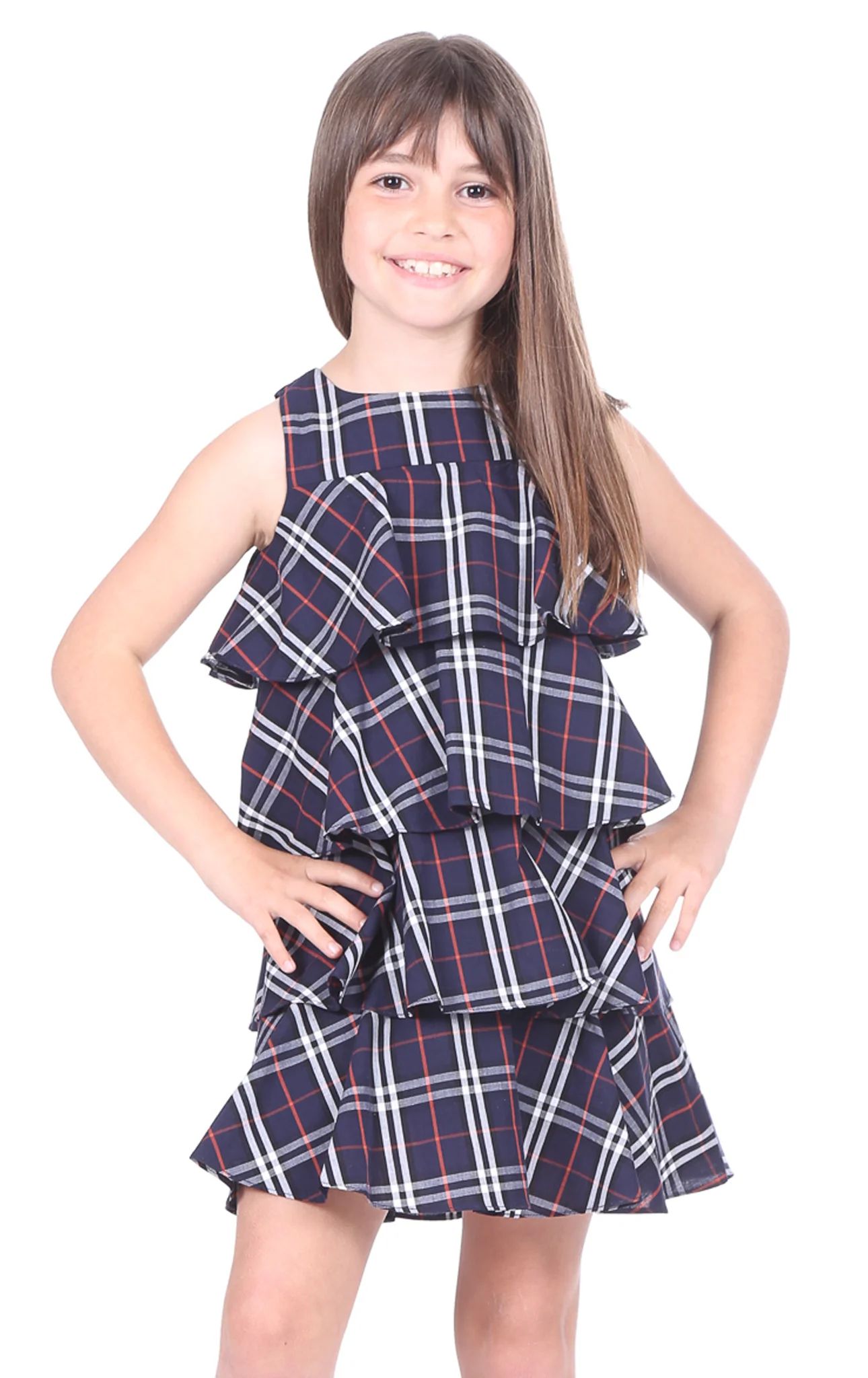 Girls Holiday Tessa Dress in Navy Plaid | Duffield Lane