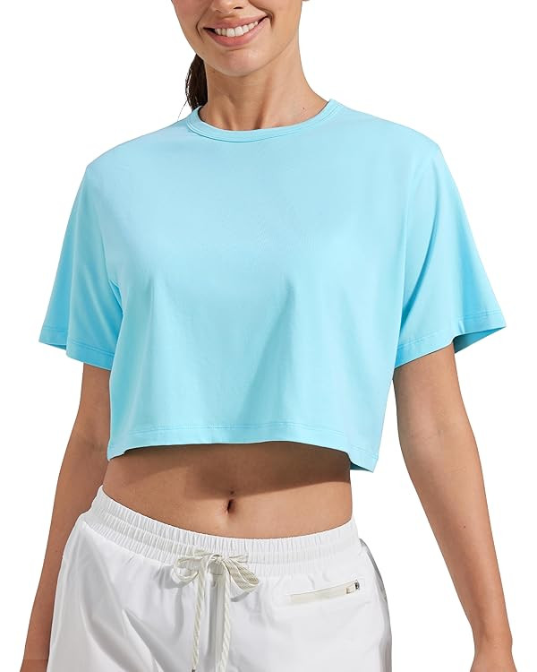 Pioneer Camp Bamboo Viscose Workout Crop Tops for Women Short Sleeve Loose T-Shirts Cropped Athle... | Amazon (US)