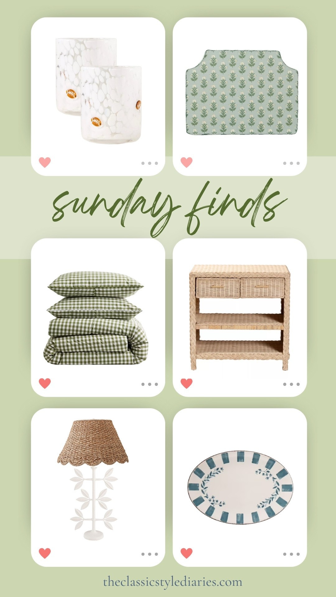 Sunday home decor finds!
Cute glassware for football Sunday, upholstered headboard pillow - perfect for dorm rooms, green gingham bedspread, woven rattan side table, white table lamp, serve ware for $5!! 

#LTKFindsUnder100 #LTKSaleAlert #LTKHome