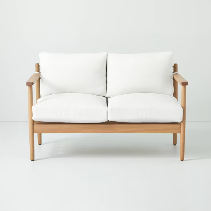 Cushioned Wood Outdoor Loveseat - Natural/Cream - Hearth & Hand™ with Magnolia | Target