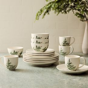 Tannenbaum Holly Stoneware Dinnerware (Set of 16) | West Elm (US)