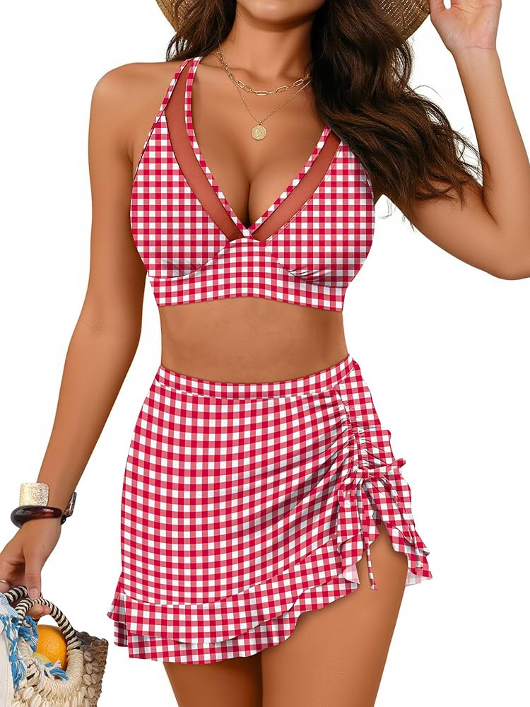 ANRABESS Womens Bikini Skirt Sets High Waisted Two Piece Swimsuits 2026 Summer Tummy Control Mesh... | Amazon (US)