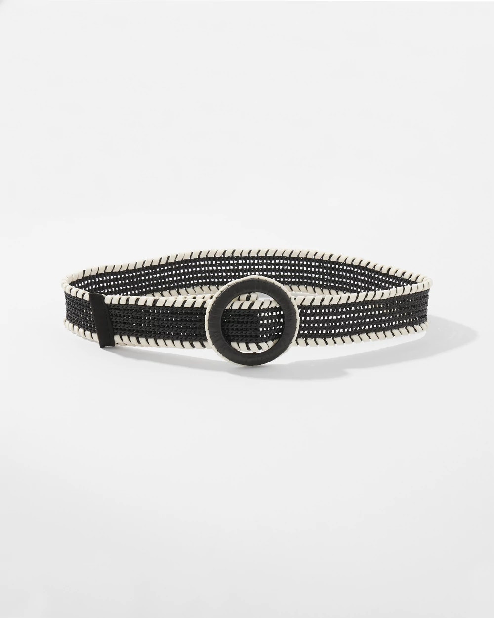 Women's Raffia Whipstitch Belt in Black w/ Ecru | White House Black Market | White House Black Market