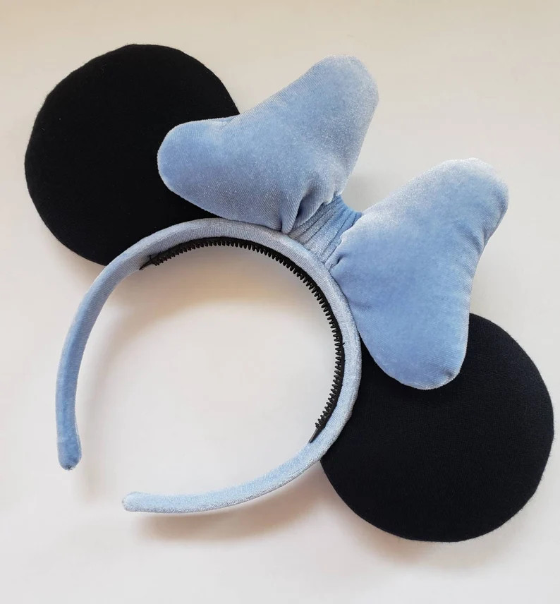Light Blue Velvet With Black Mouse Ears Headband - Etsy | Etsy (US)