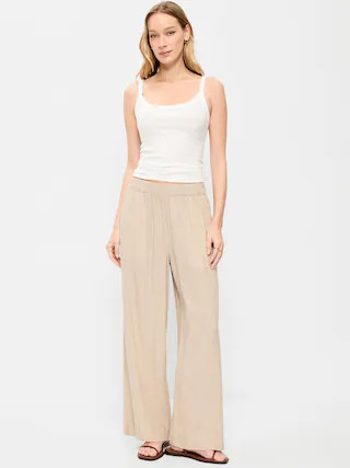 High-Waisted Linen-Blend Wide-Leg Pants | Old Navy (CA)