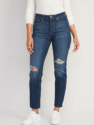 High-Waisted Button-Fly O.G. Straight Ripped Cut-Off Jeans for Women | Old Navy (US)