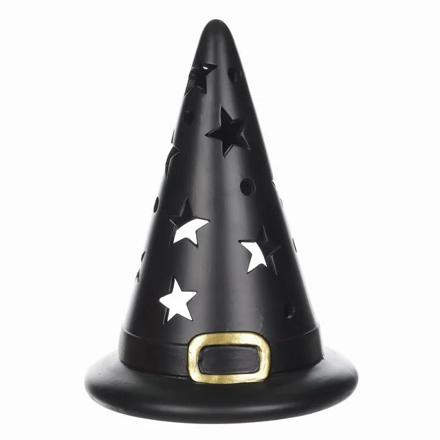 Halloween Outdoor and Indoor Black Witch Hat Clay Lantern, 13 in, by Way To Celebrate | Walmart (US)