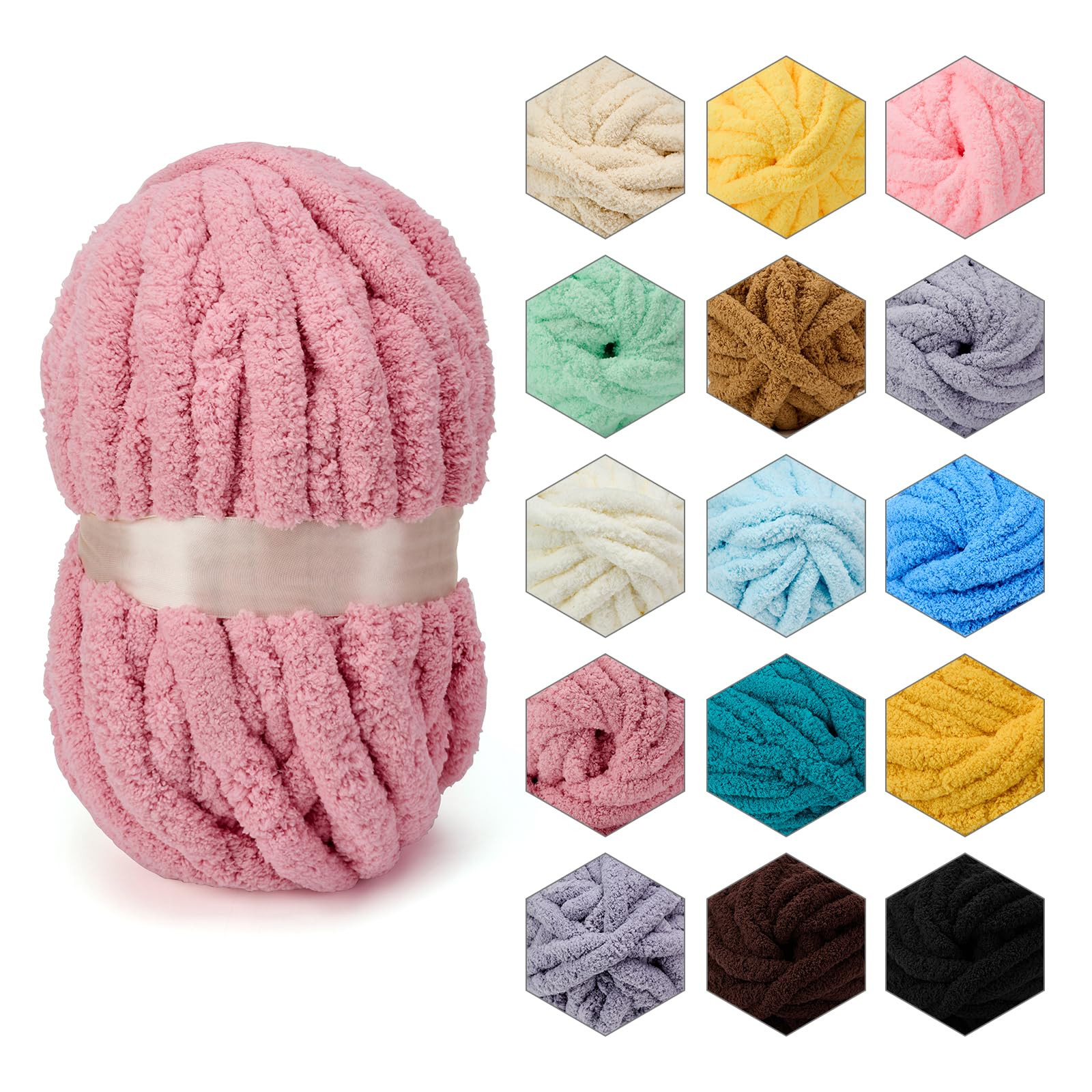 ERLYEEN Chenille Chunky Yarn Super Bulky Soft Thick Fluffy Jumbo Giant Washable Polyester Big Yar... | Amazon (US)