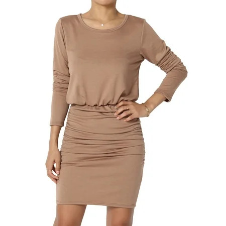 TheMogan Women s PLUS Long Sleeve Blouson Bodycon Casual Ruched Mini T-Shirt Dress | Walmart (US)