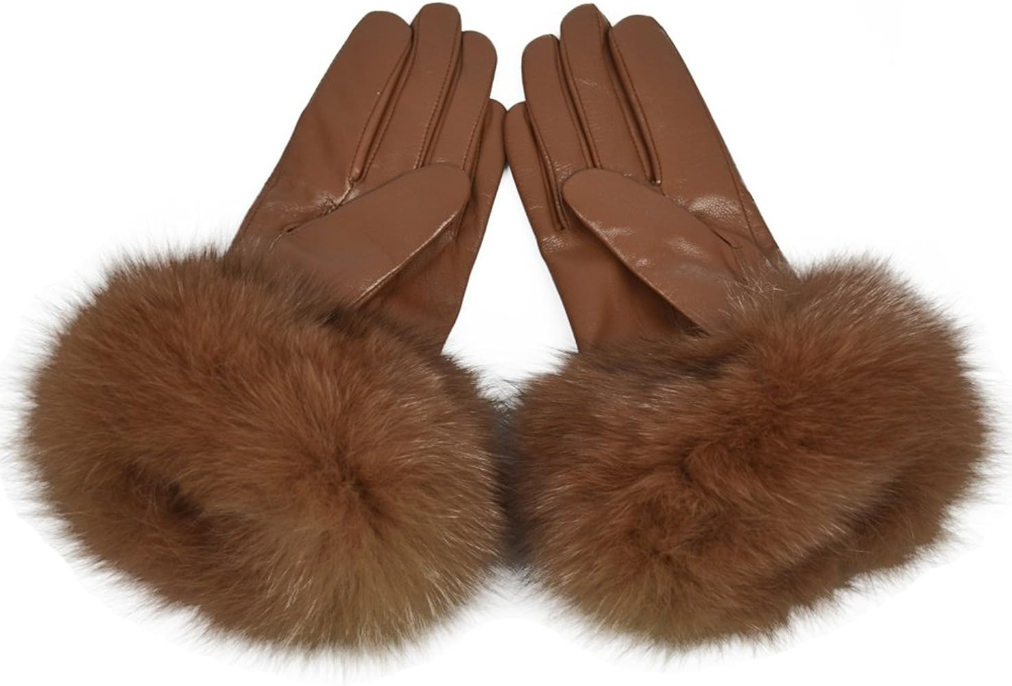 Women Genuine Lambskin Leather Winter Lined Gloves with Fox Fur Trim | Amazon (US)
