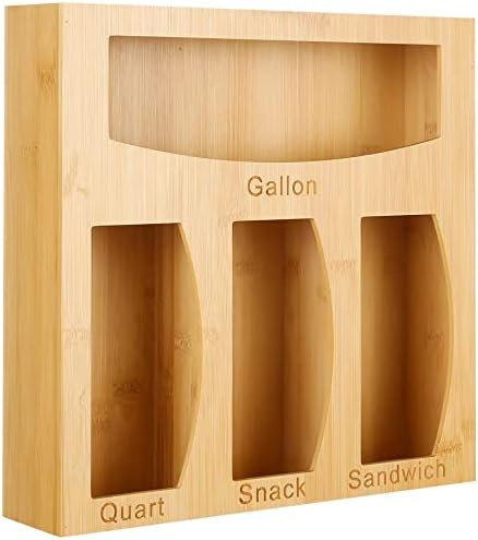 Bamboo Ziplock Bag Storage Organizer and Dispenser purplewares for Kitchen Drawer, Suitable for Gall | Amazon (US)