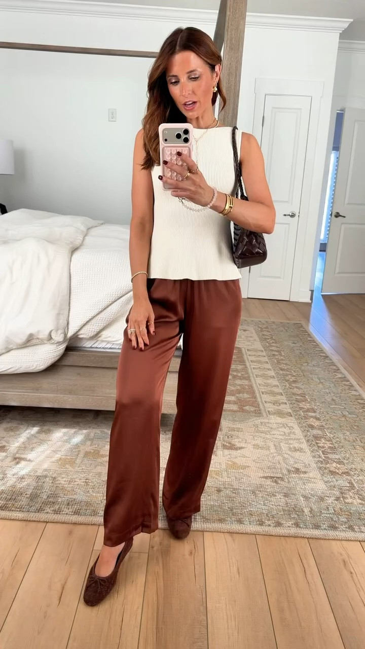 Here are 12 things we are talking about in the group chat! Fall outfits. Fall style. I love these new satin pull-on pants in XXS short, color mahogany. Sweater tank in XXS. Braided suede ballet flats are TTS. Braided purse.

#LTKootd #LTKSeasonal #LTKPetite