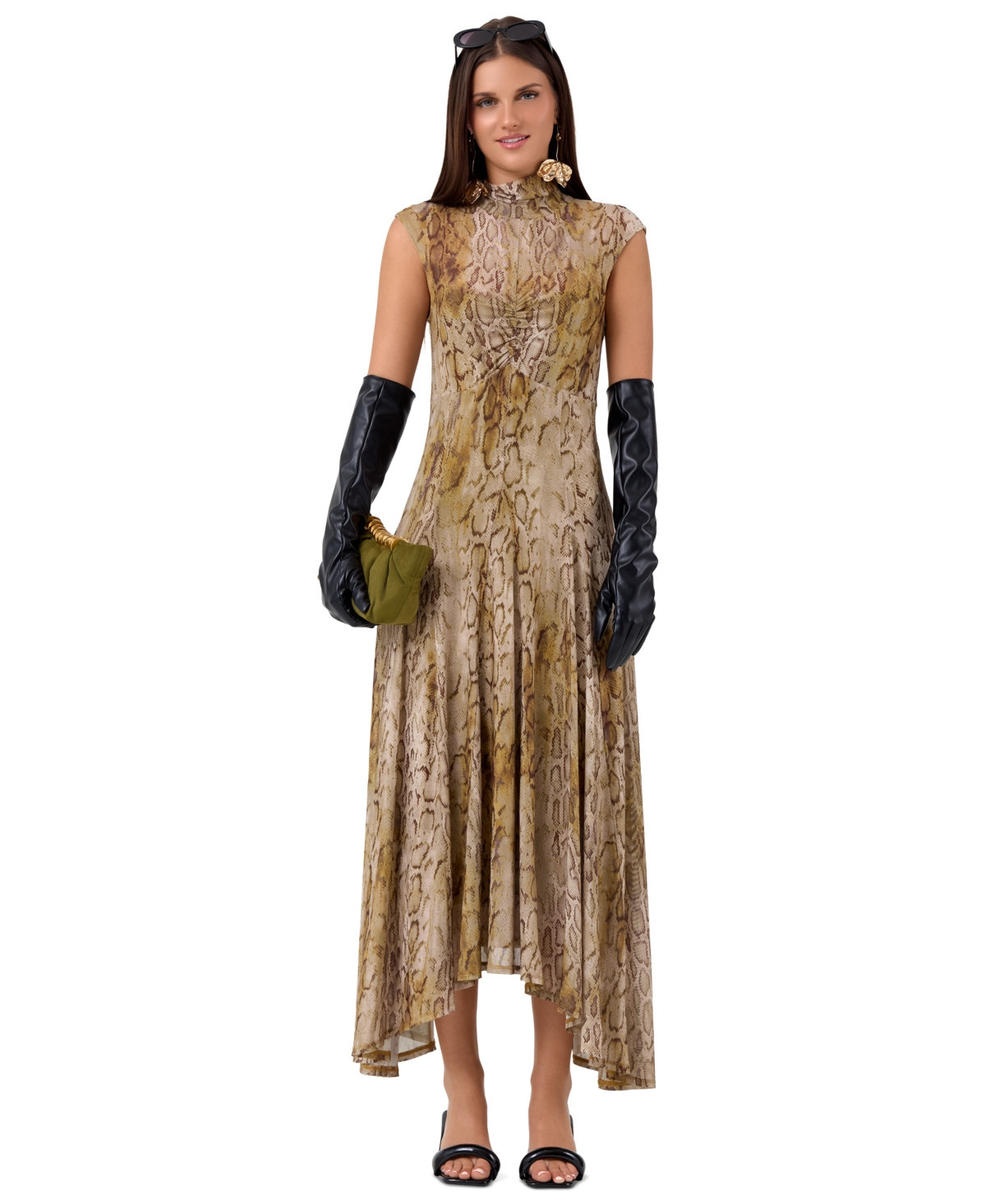 Rachel Rachel Roy Women's Junette Mock Neck Godet - Olive Umber Python | Macy's