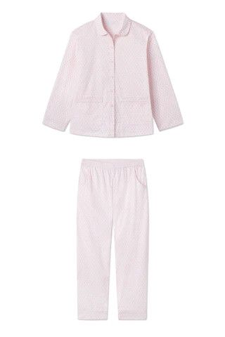 Poplin Piped Pants Set in English Rose Blockprint | Lake Pajamas