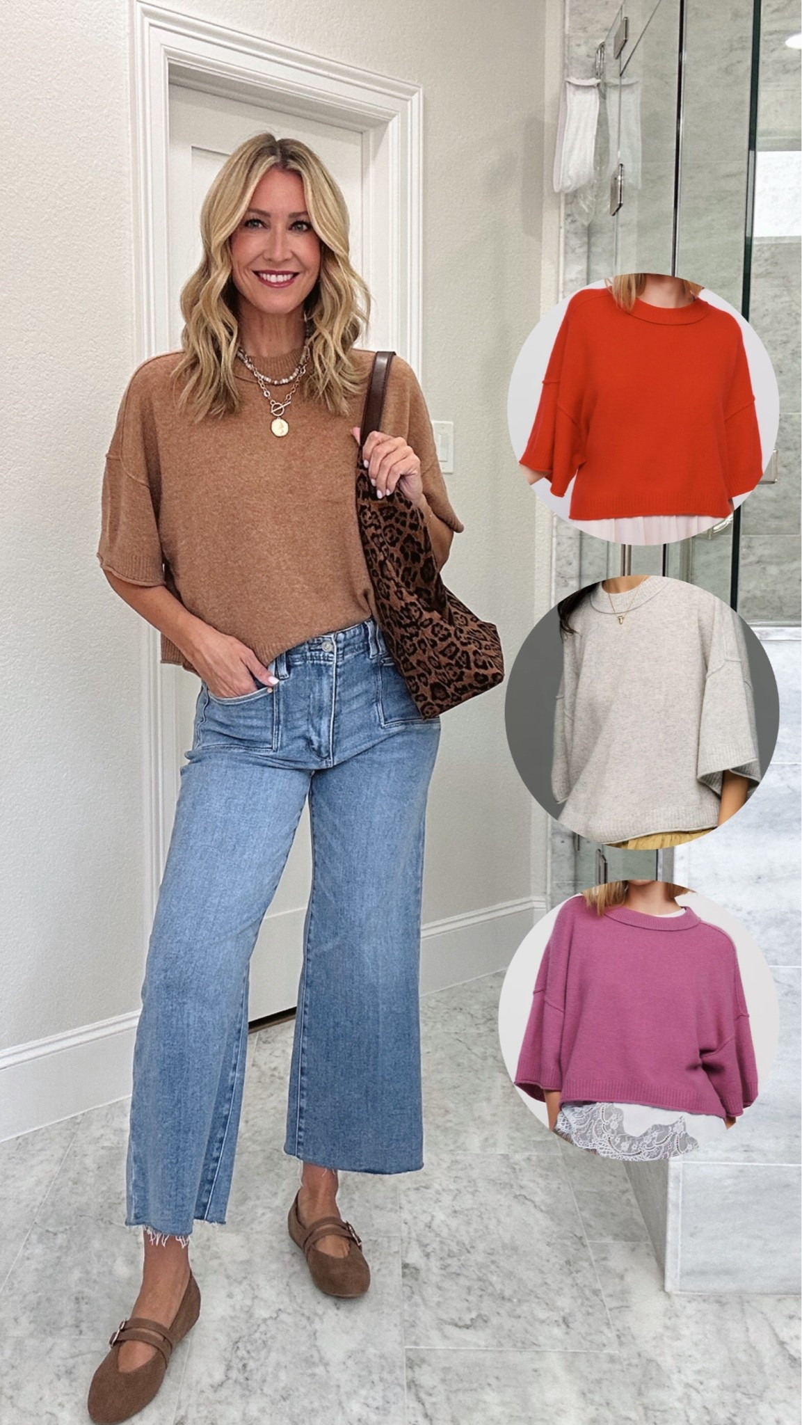 My favorite short sleeve sweater just came out in new colors for the season, and they’re SO good. I love the relaxed shape with wide leg denim, and the shorter sleeve is perfect for fall when it still isn’t quite sweater weather outside.

short sleeve sweater, fall sweater, lightweight sweater, new fall colors, cropped sweater, sweater and jeans outfit, fall tops for women, transitional fall style, casual fall outfit, women over 40 fashion, everyday fall style, HauteandHumid