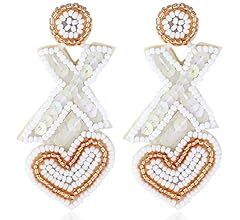 1 Pair Valentine's Day Beaded Earrings Handmade Red Love Heart Bead Drop Dangling Earrings for Wo... | Amazon (US)