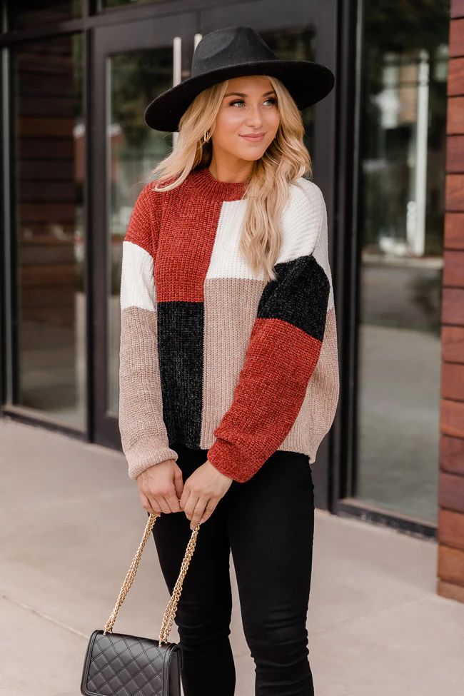 Speak To My Heart Rust Colorblock Sweater | The Pink Lily Boutique