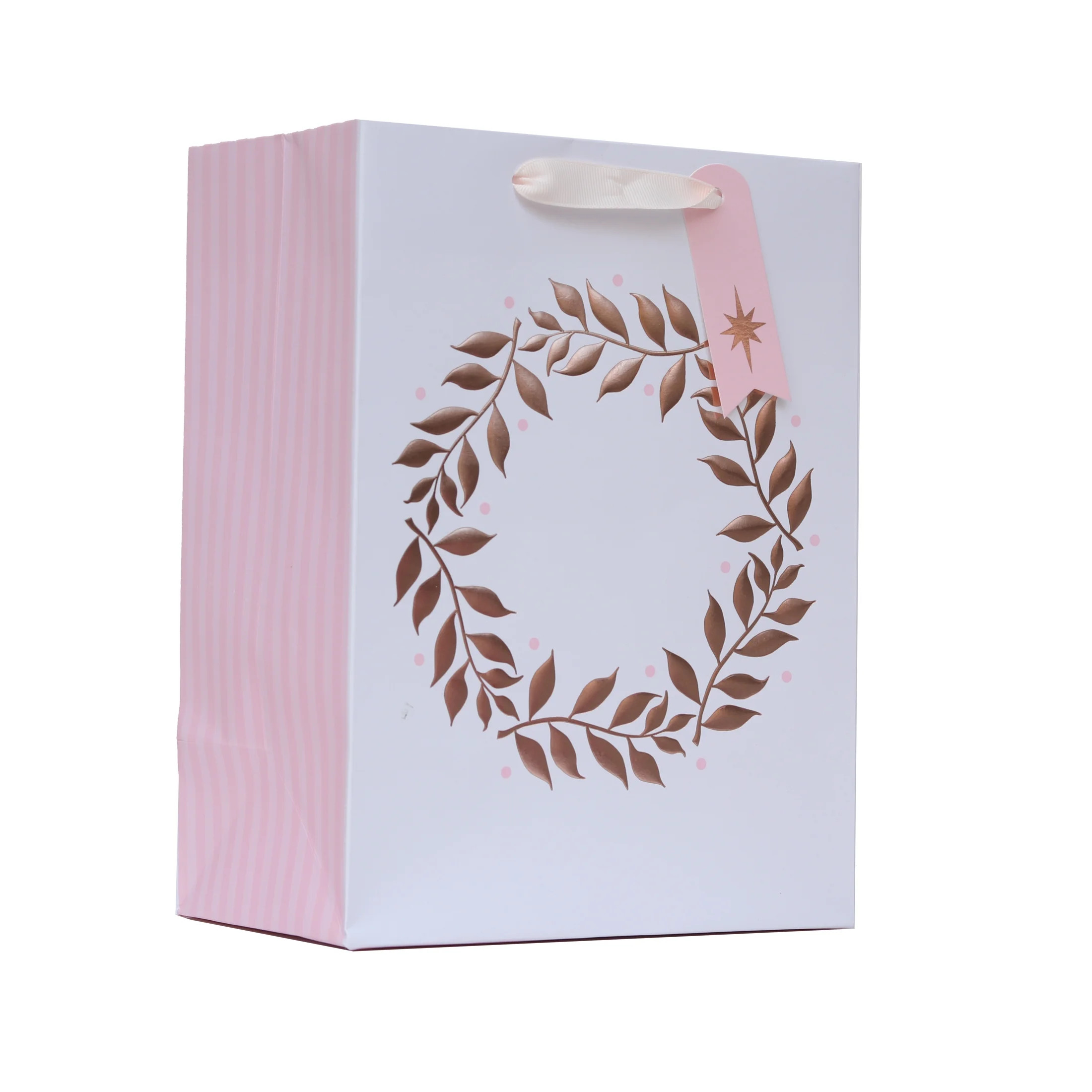 Medium Pink and Rose Gold Metallic Wreath Christmas Paper Gift Bag, 7.5" x 4.5" x 9.87", by Holid... | Walmart (US)