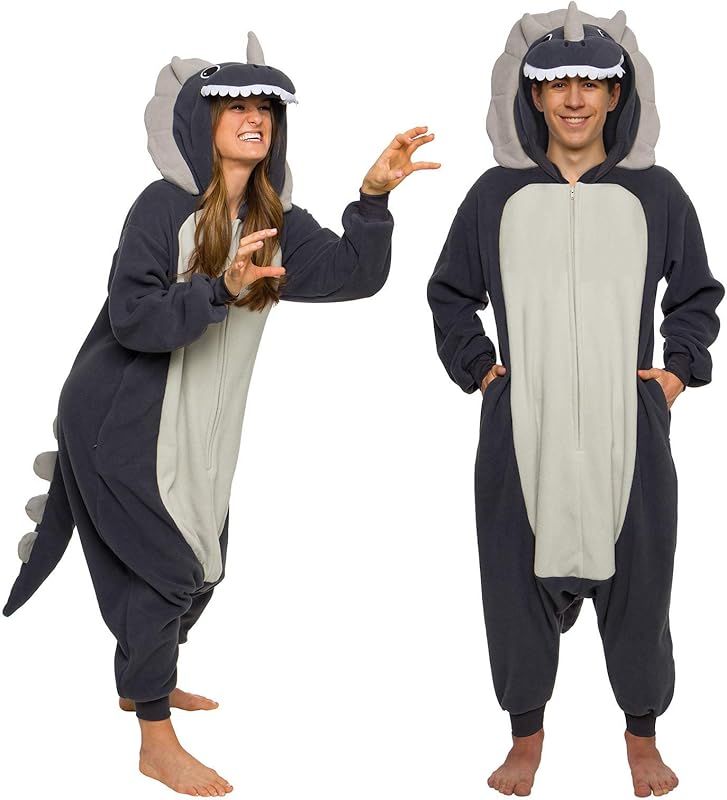 Triceratops Adult Onesie - Dinosaur Halloween Costume - Plush T-Rex One Piece Cosplay Suit for Adult | Amazon (US)
