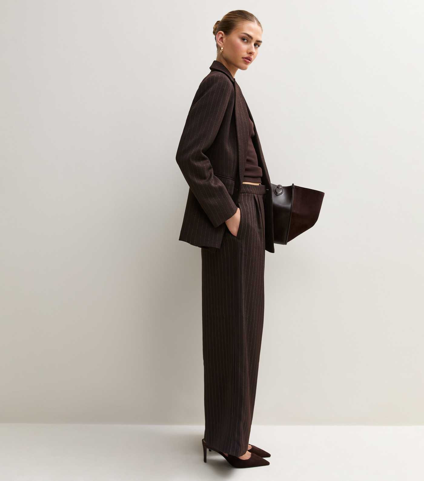 Brown Pinstripe Tailored Wide Leg Trousers | New Look | New Look (UK)