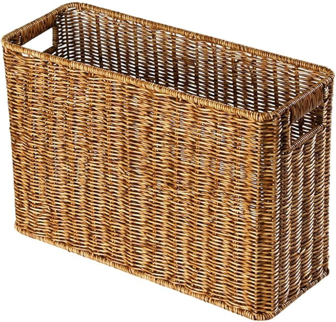 Alipis Magazine Wicker Basket, Plastic Rectangular Basket Bins Woven Files Holder Rattan Basket B... | Amazon (US)