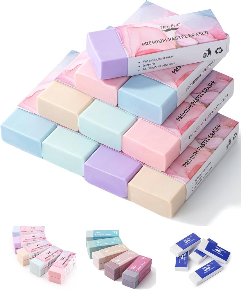 Mr. Pen- Erasers, 10 Pack, Pencil Eraser, Pastel Colors, Erasers for Pencils, Mr Pen School, Larg... | Amazon (US)