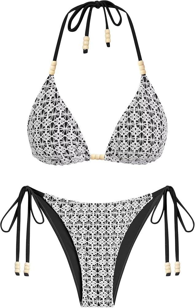 ZAFUL Bikini Sets for Women Bikini Swimsuits Two Piece Bathing Suit High Cut Cheeky Bikinis Halte... | Amazon (US)