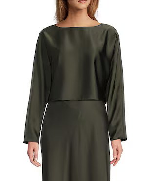 Antonio Melani Blyss Boat Neck Long Sleeve Coordinating Satin Blouse | Dillard's | Dillard's