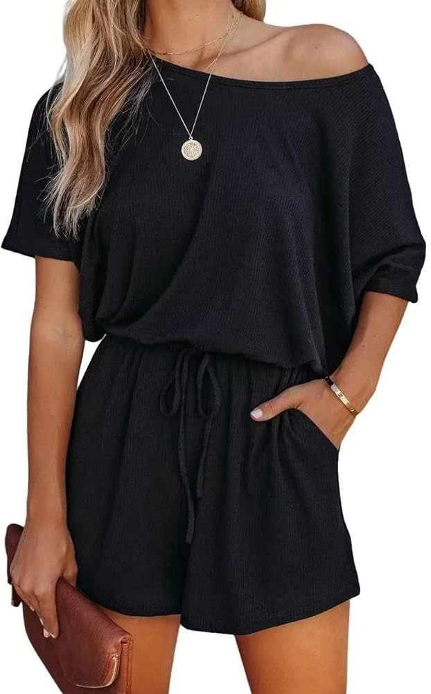 Lacozy Women's 2026 Summer Short Sleeve Off The Shoulder Rompers Casual Shorts One Piece Overall ... | Amazon (US)