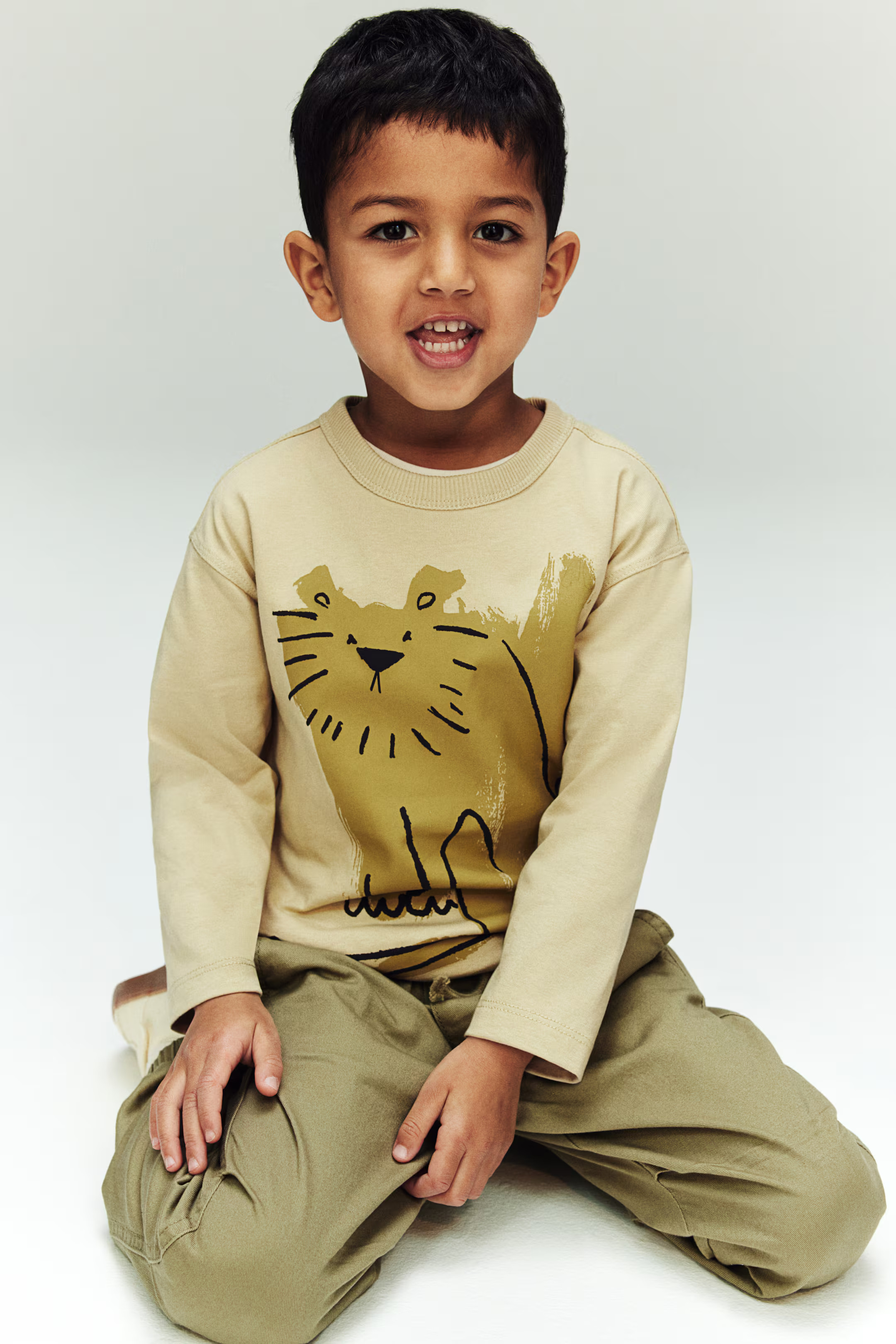 Long-Sleeved T-shirt - Beige/lion - Kids | H&M US | H&M (US + CA)
