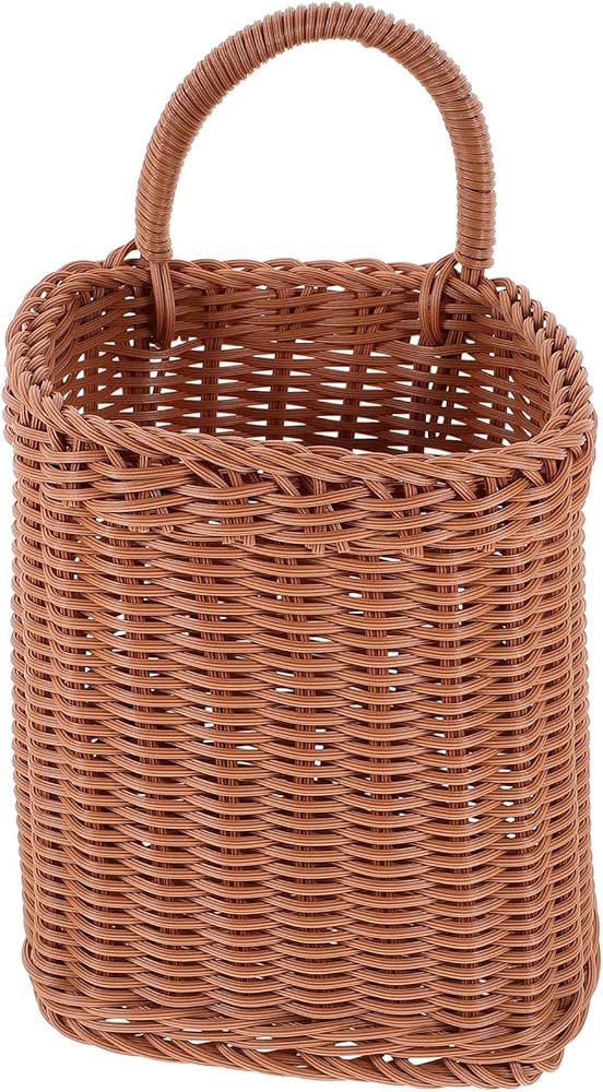 Angoily Hanging Wicker Basket, Hand-Woven Storage Basket, Wall Flower Basket, Fruit Vegetable Rattan Box Organizer Laundry Bins for Plants Key Sunglasses Door Rustic Decor (11X7.07X5.7 Inch) | Amazon (US)