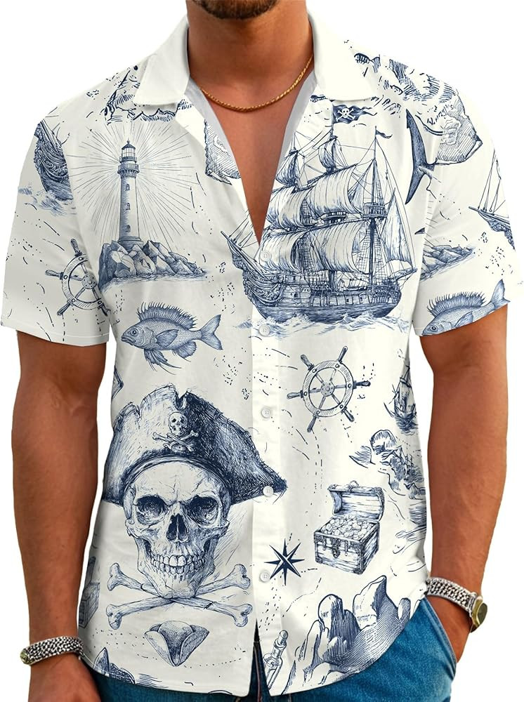 DFZ Funny Hawaiian Shirts for Men Summer Beach Short Sleeve Button Down Shirt Theme Party Shirt | Amazon (US)