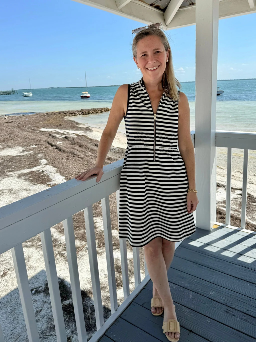 Lennie Dress in Horizontal Navy & White French Terry Stripe | Duffield Lane