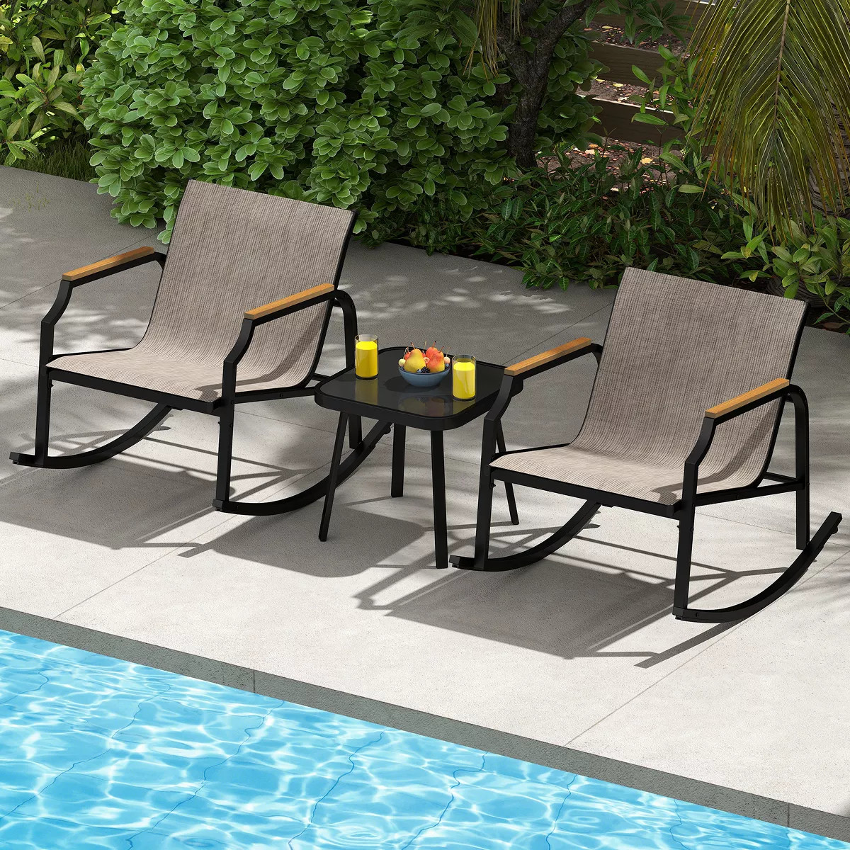 Costway 3 PCS Rocking Bistro Set Outdoor Conversation Set with Porch Rocking Chairs | Target