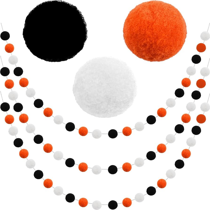 Jishi Halloween Pom Pom Garland Halloween Decorations Indoor Fall Thanksgiving Hanging Home Room ... | Amazon (US)