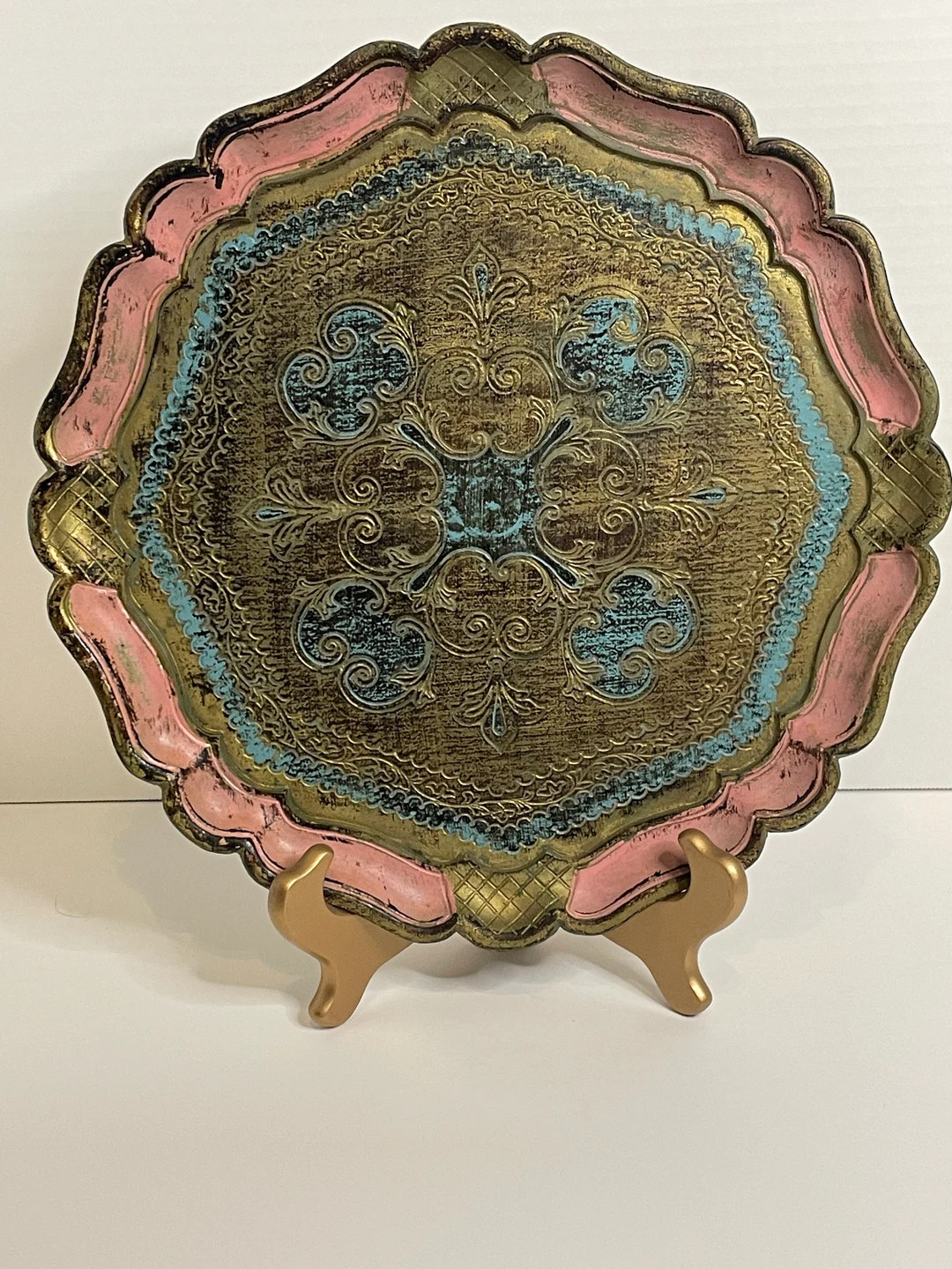 Italian Florentine Tray Platter With Pink Gold and Blue 13 Inch Diameter - Etsy | Etsy (US)
