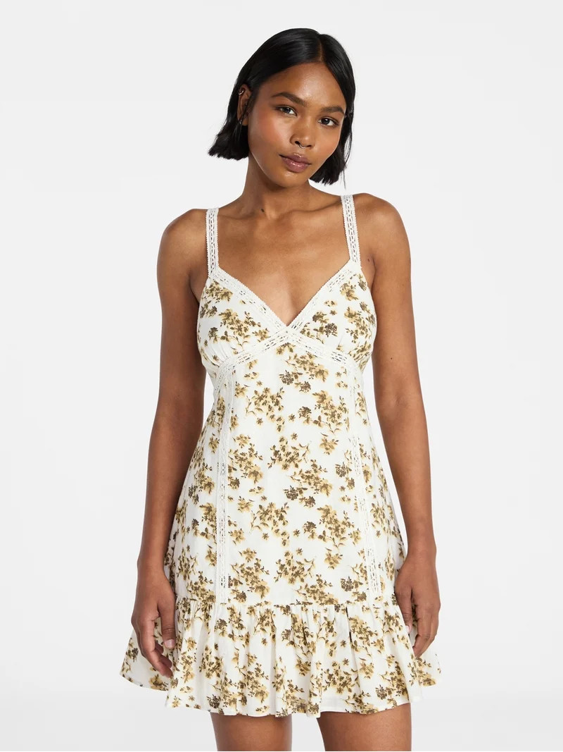 No Boundaries Lace Trim Cotton Mini Dress, Women's XXS-XXL | Walmart (US)