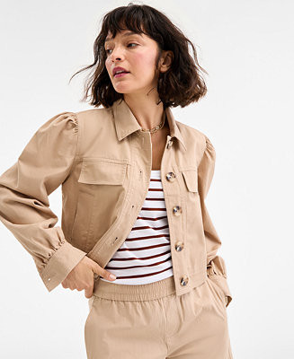 On 34th Women's Puff-Shoulder Twill Swing Jacket, Exclusively at Macy's - Macy's | Macy's
