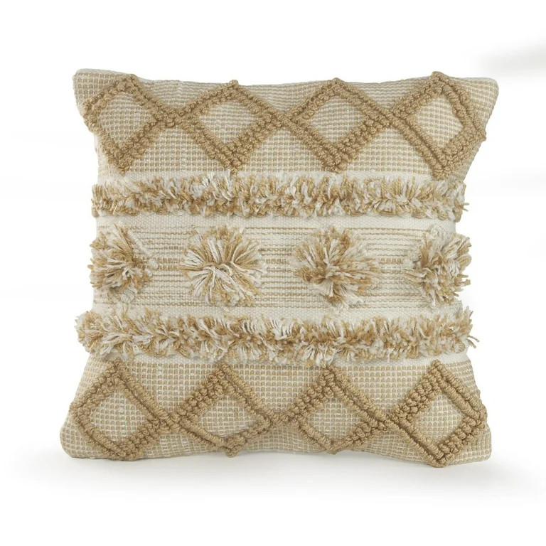 Ox Bay Neutral Soft Pom Pom Geometric Indoor/Outdoor Pillow - Walmart.com | Walmart (US)