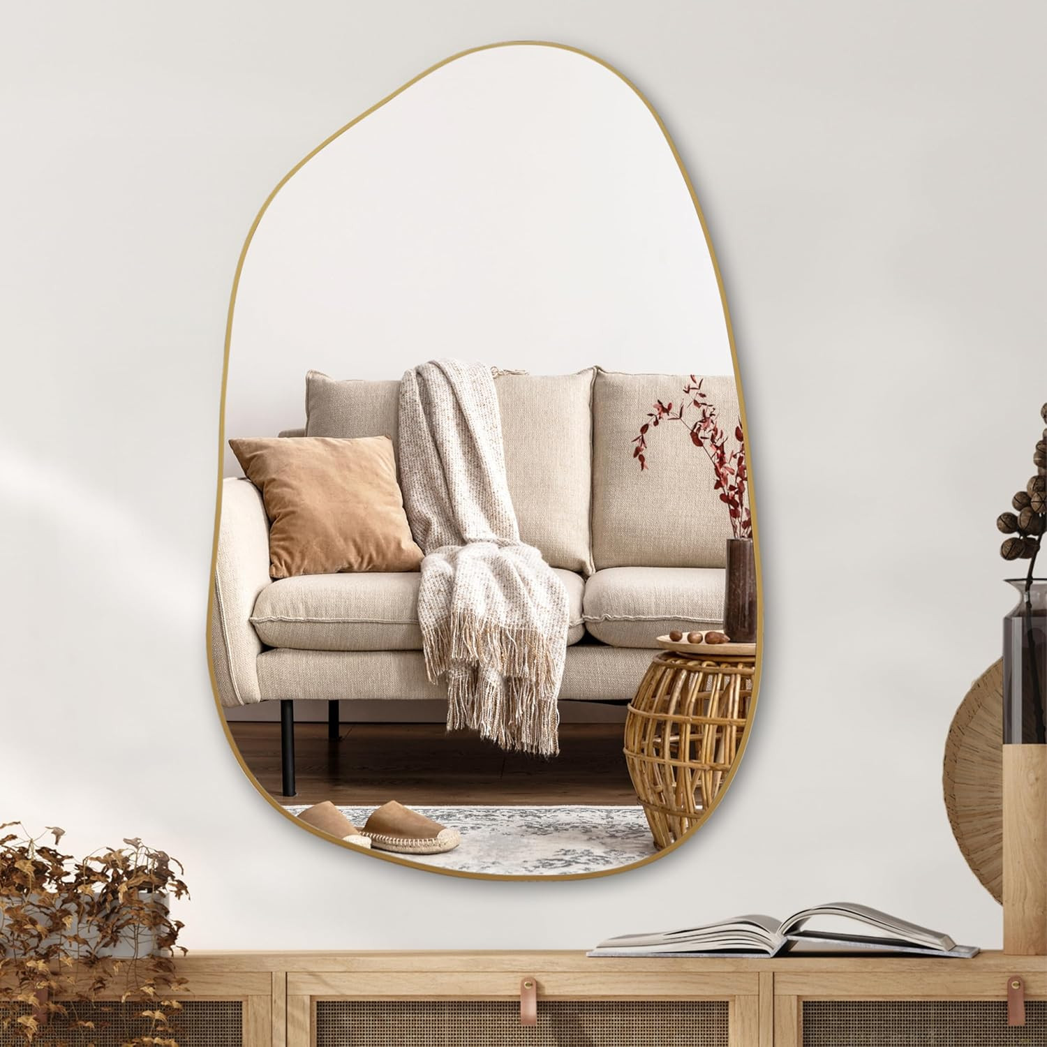 Irregular Wall Mirror Asymmetrical Mirror, 40''x26'' Gold Mirror for Bathroom Bedroom Living Room Entryway, Decorative Modern Wall Decor, Wall Mounted (Gold, 40" x 26") | Amazon (US)