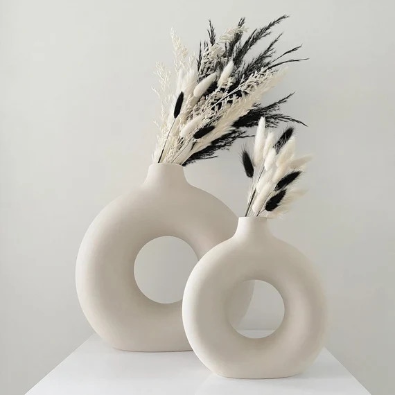 Set of 2 Circular Hollow Ceramic Vase Small and Large Donut | Etsy | Etsy (US)