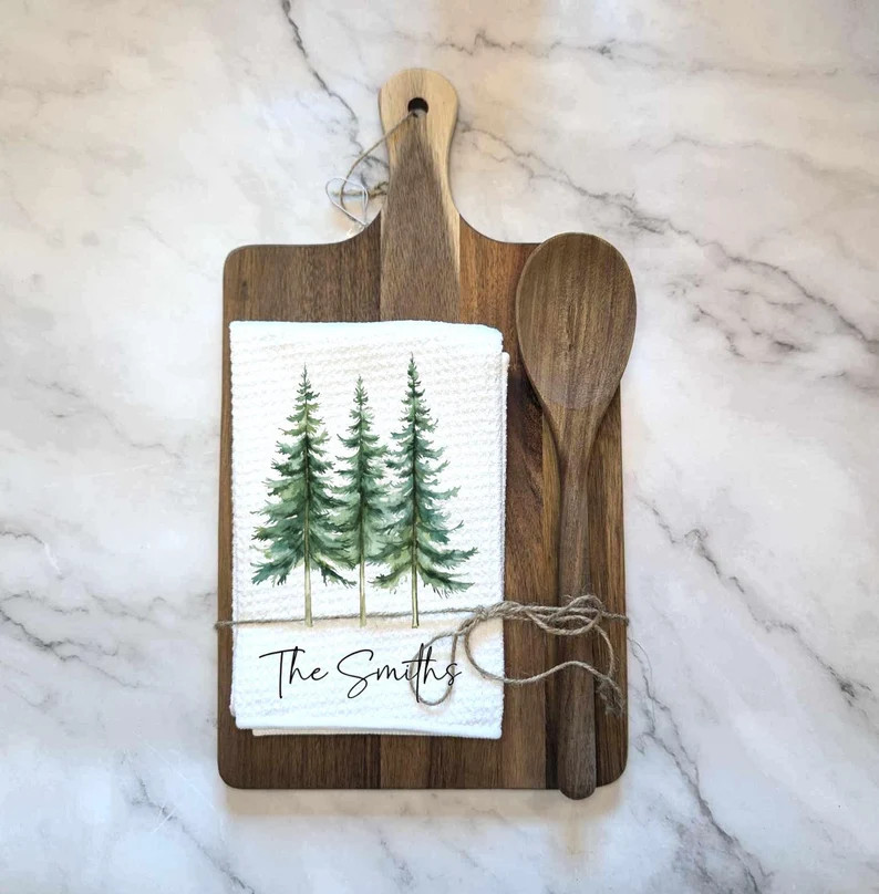Cutting Board Spoon Personalized Winter Trees Tea Towel Gift, Christmas Gift, Closing Gift, Hoste... | Etsy (US)