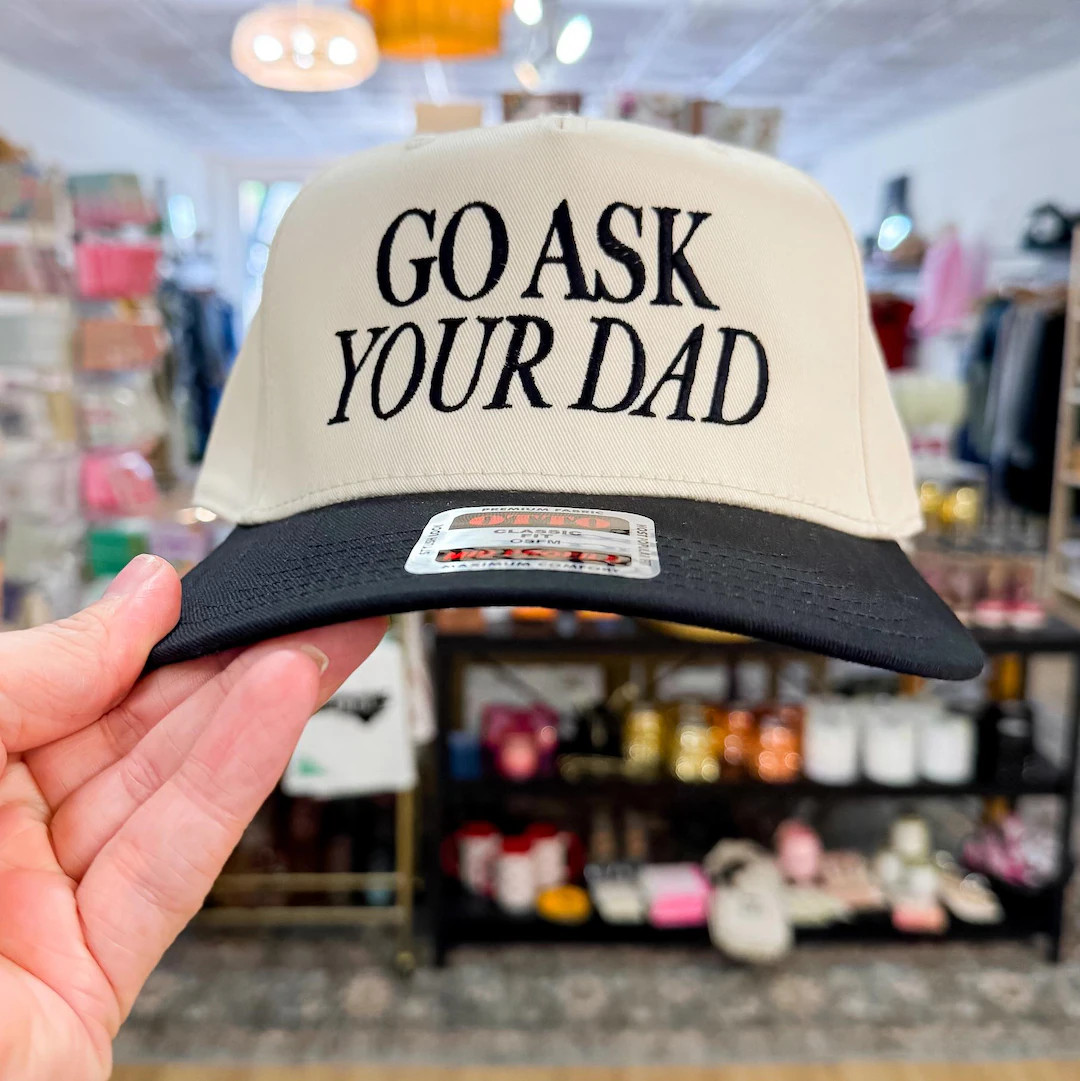 Go Ask Your Dad, Vintage Two Tone Trucker Hat, Custom Embroidered Script, Custom Embroidered Hat,... | Etsy (US)