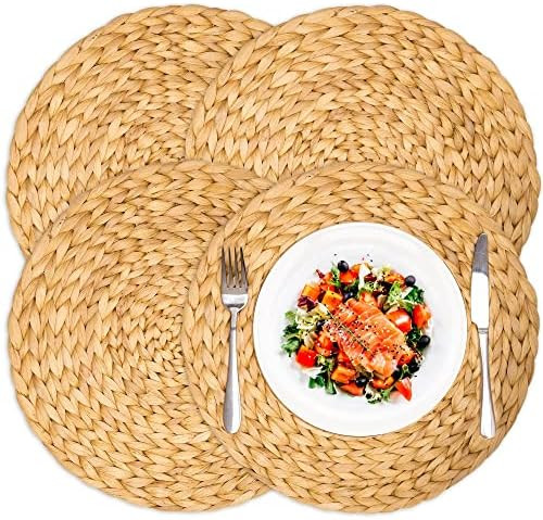 Amazon.com: Round Water Hyacinth Placemats 14.5 in Round Boho Placemats Set of 4 Woven Placemats ... | Amazon (US)