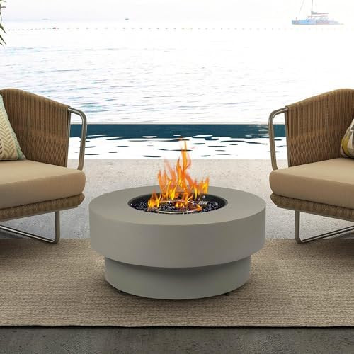 Propane Outdoor Fire Pit Table, Flint & Concrete Look 32.5-inch Round Patio Propane Fire Table 50... | Amazon (US)