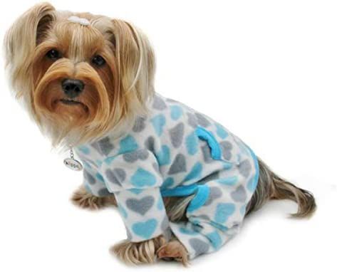 Klippo Dog/Puppy Blue & Grey Hearts Fleece Turtleneck Pajamas/Bodysuit/Loungewear/Coverall/Jumper... | Amazon (US)