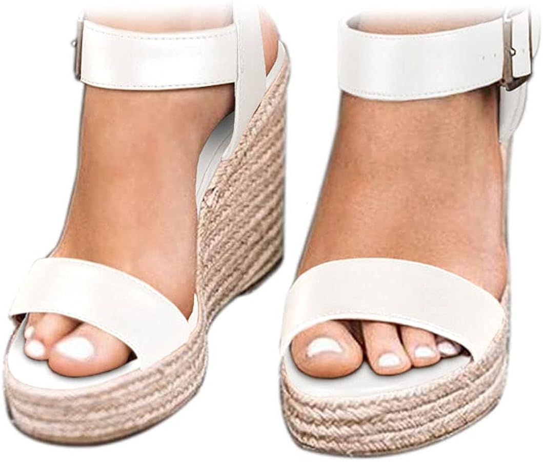 VICKI·VICKI Women's Platform Sandals Wedge Ankle Strap Open Toe Sandals | Amazon (US)
