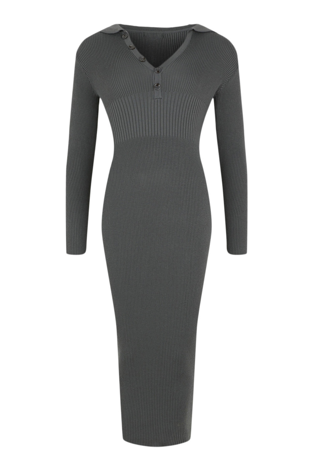 Contrast Rib Polo Collar Knitted Midi Dress | Boohoo.com (UK & IE)